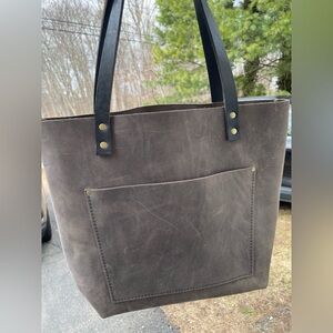 Portland Leather Gray Medium Tote with Black Handles